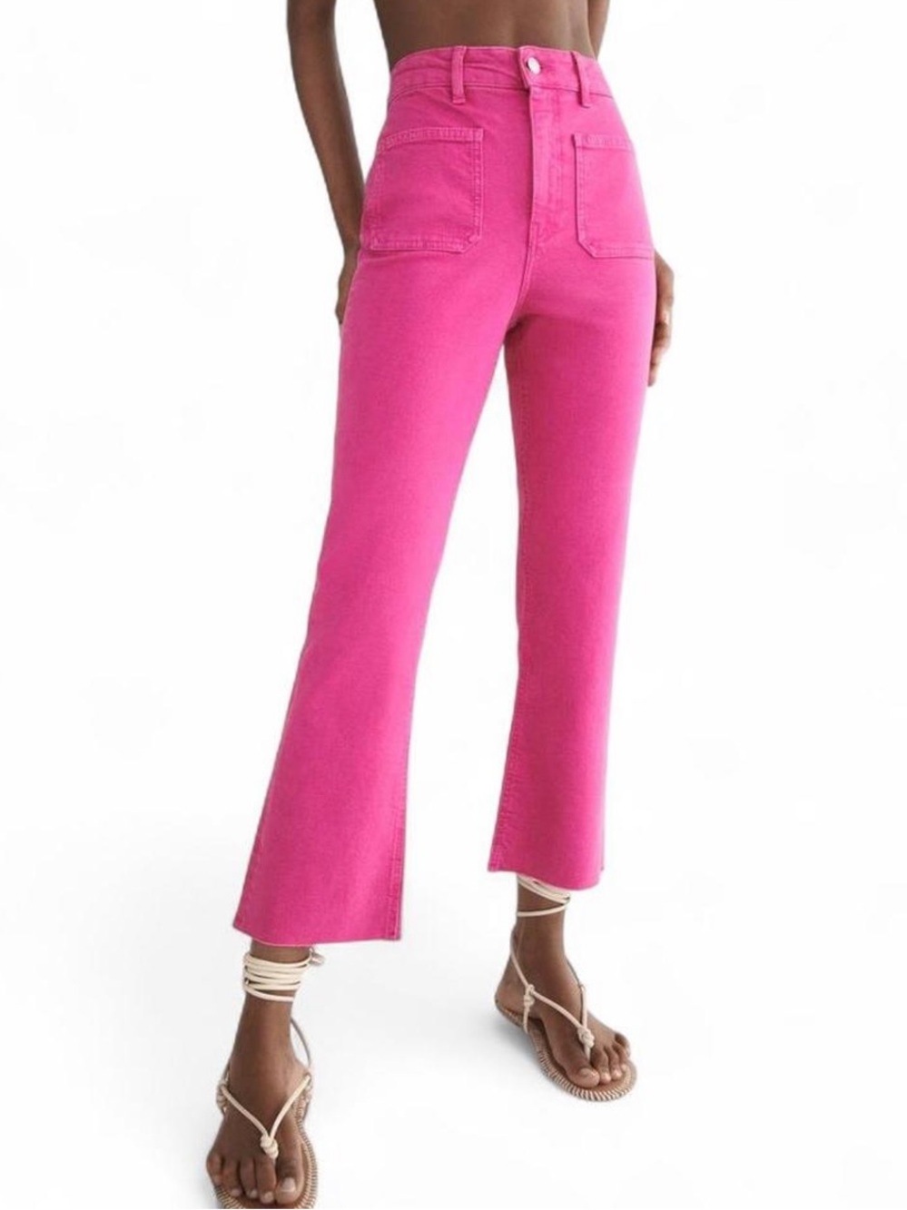 ZARA Pink Fuchsia ZW The Sailor Cropped Flare Jeans {US 6}